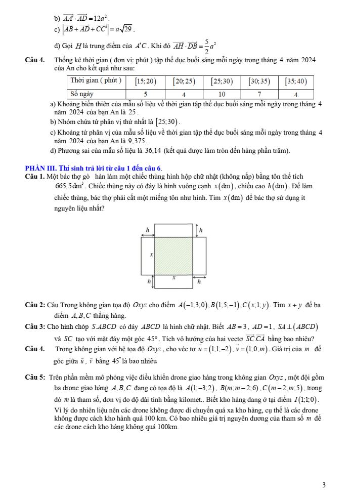 Đề cương ôn tập Học kì 1 Toán 12 trường THPT Nguyễn Bỉnh Khiêm năm 2024-2025