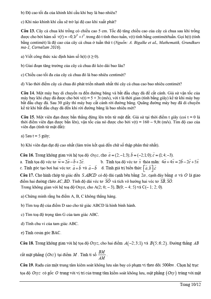 Đề cương ôn tập Học kì 1 Toán 12 trường THPT Trưng Vương năm 2024-2025