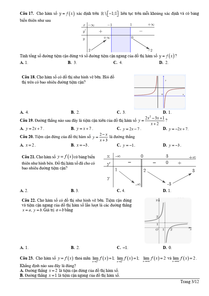 Đề cương ôn tập Học kì 1 Toán 12 trường THPT Trưng Vương năm 2024-2025