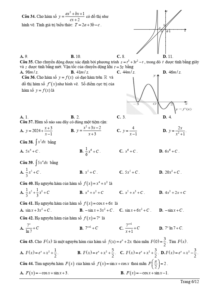 Đề cương ôn tập Học kì 1 Toán 12 trường THPT Trưng Vương năm 2024-2025
