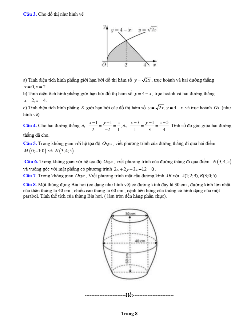 Đề cương ôn tập Học kì 2 Toán 12 trường THPT Quế Sơn (Đà Nẵng) năm 2025-2026