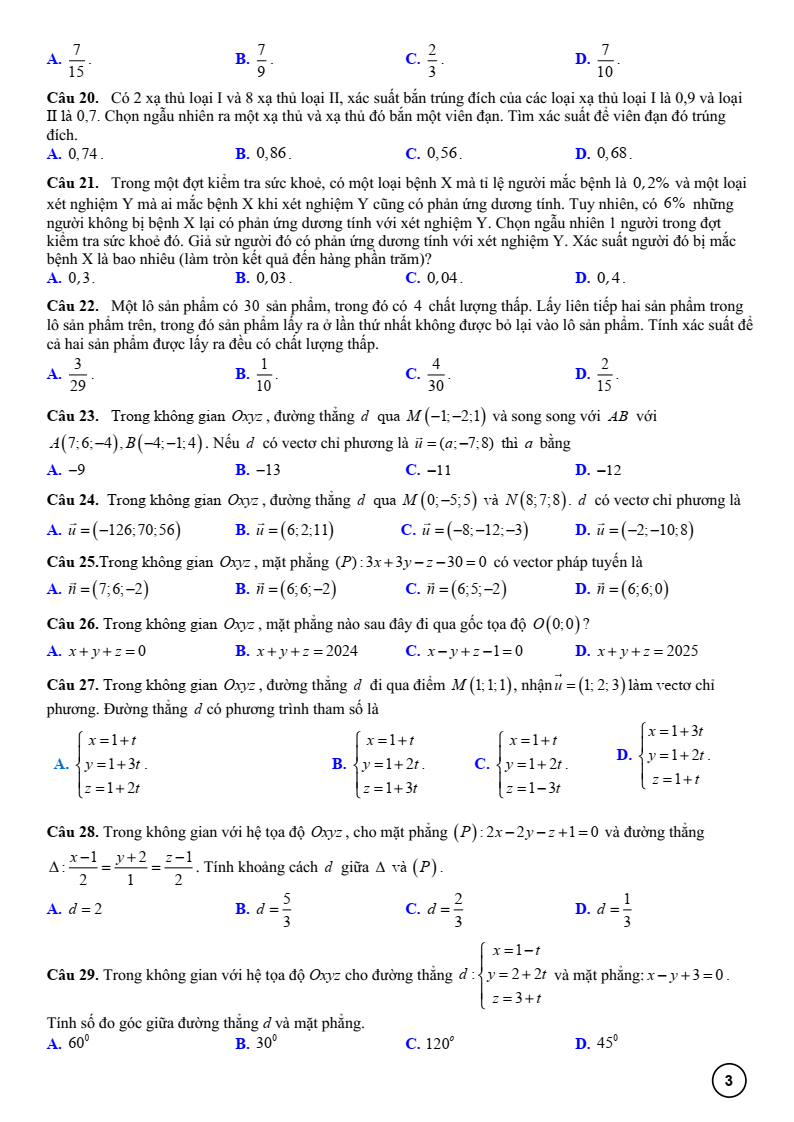 Đề cương ôn tập Học kì 2 Toán 12 trường THPT Trưng Vương (Gia Lai) năm 2025-2026