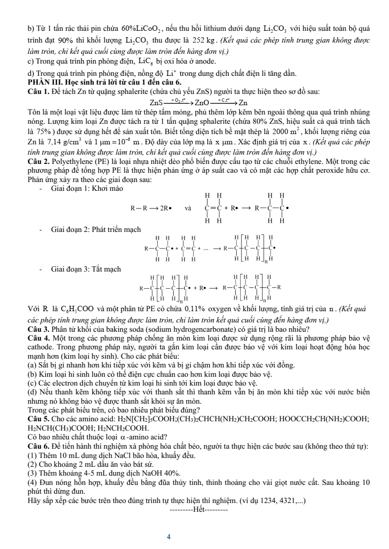 Đề khảo sát Hóa học 12 Hà Nội năm 2026
