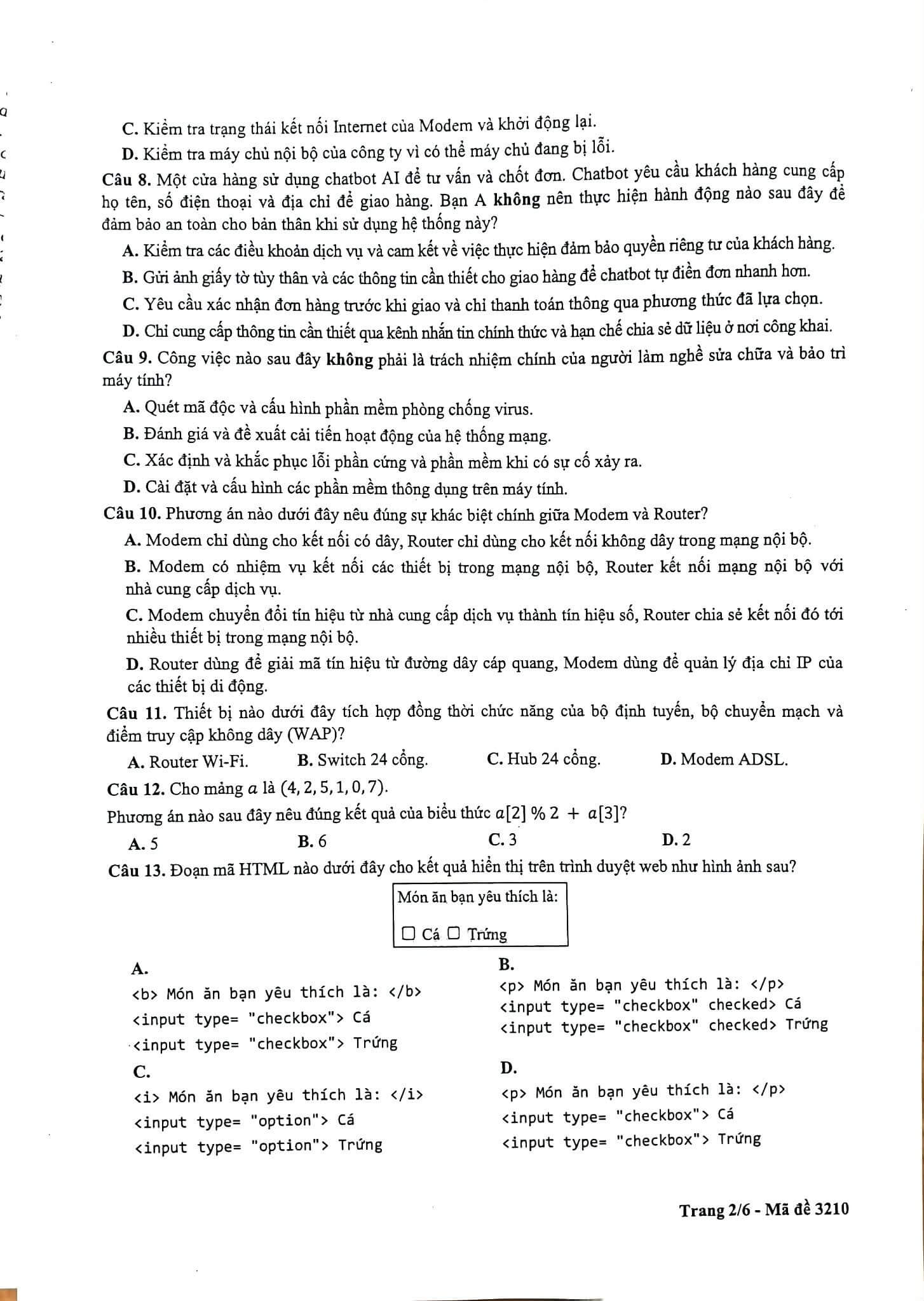 Đề khảo sát Tin học 12 Hà Nội năm 2026