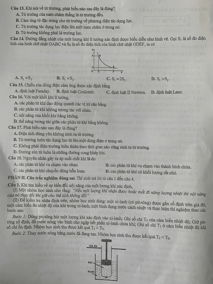 Đề khảo sát Vật lí 12 Hà Nội năm 2026