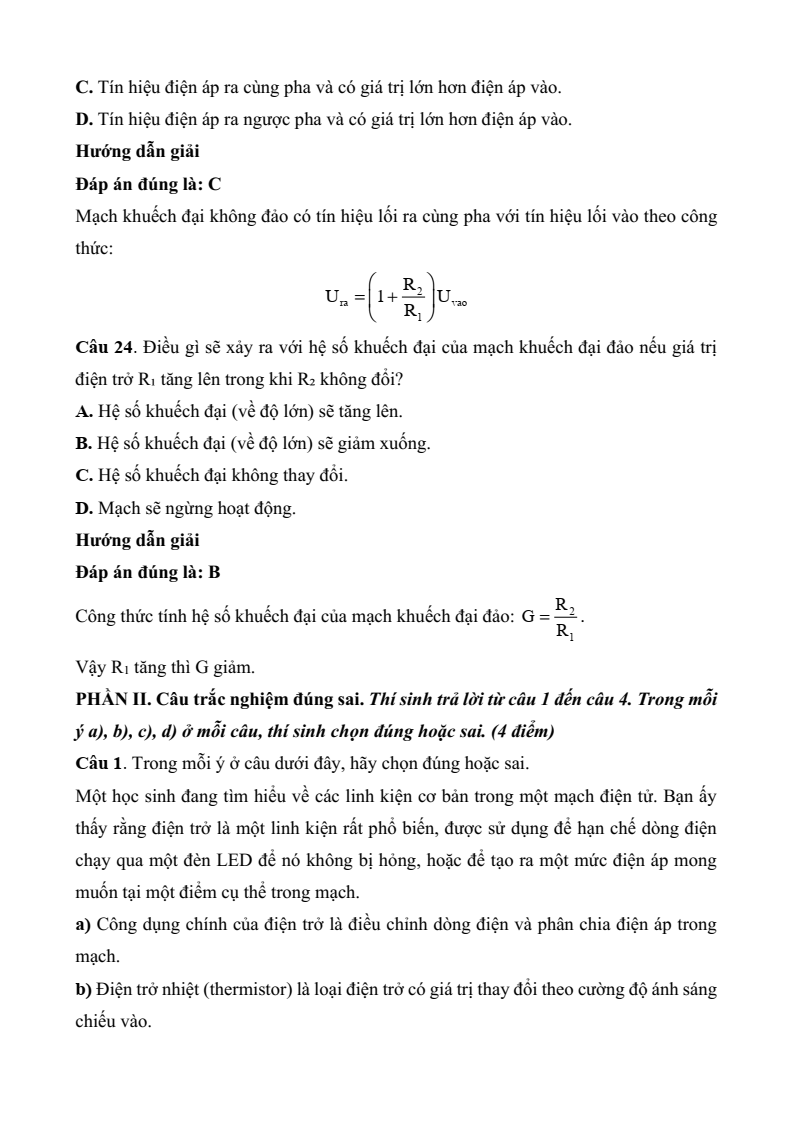 Đề thi Giữa kì 2 Công nghệ 12 Kết nối tri thức Điện Điện tử (có đáp án)