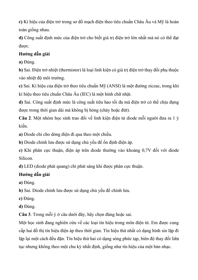 Đề thi Giữa kì 2 Công nghệ 12 Kết nối tri thức Điện Điện tử (có đáp án)
