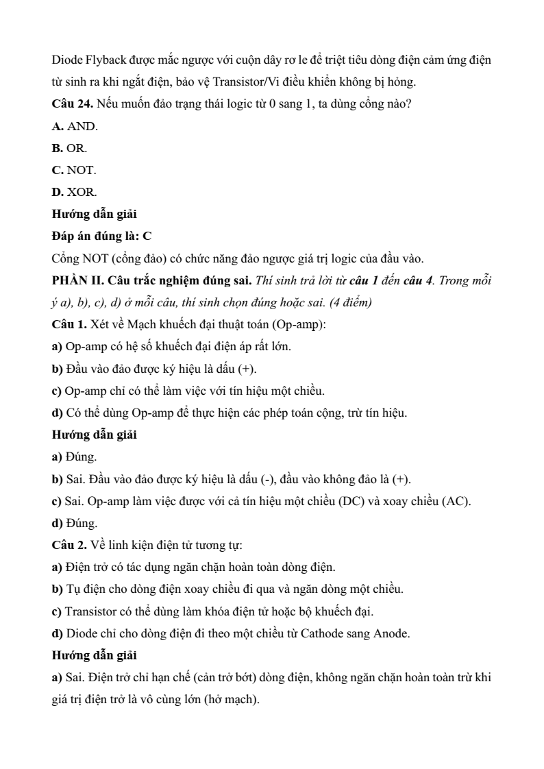 Đề thi Học kì 2 Công nghệ 12 Kết nối tri thức Điện Điện tử (có đáp án)