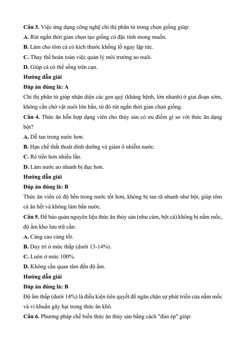 Đề thi Học kì 2 Công nghệ 12 Kết nối tri thức Lâm nghiệp Thủy sản (có đáp án)