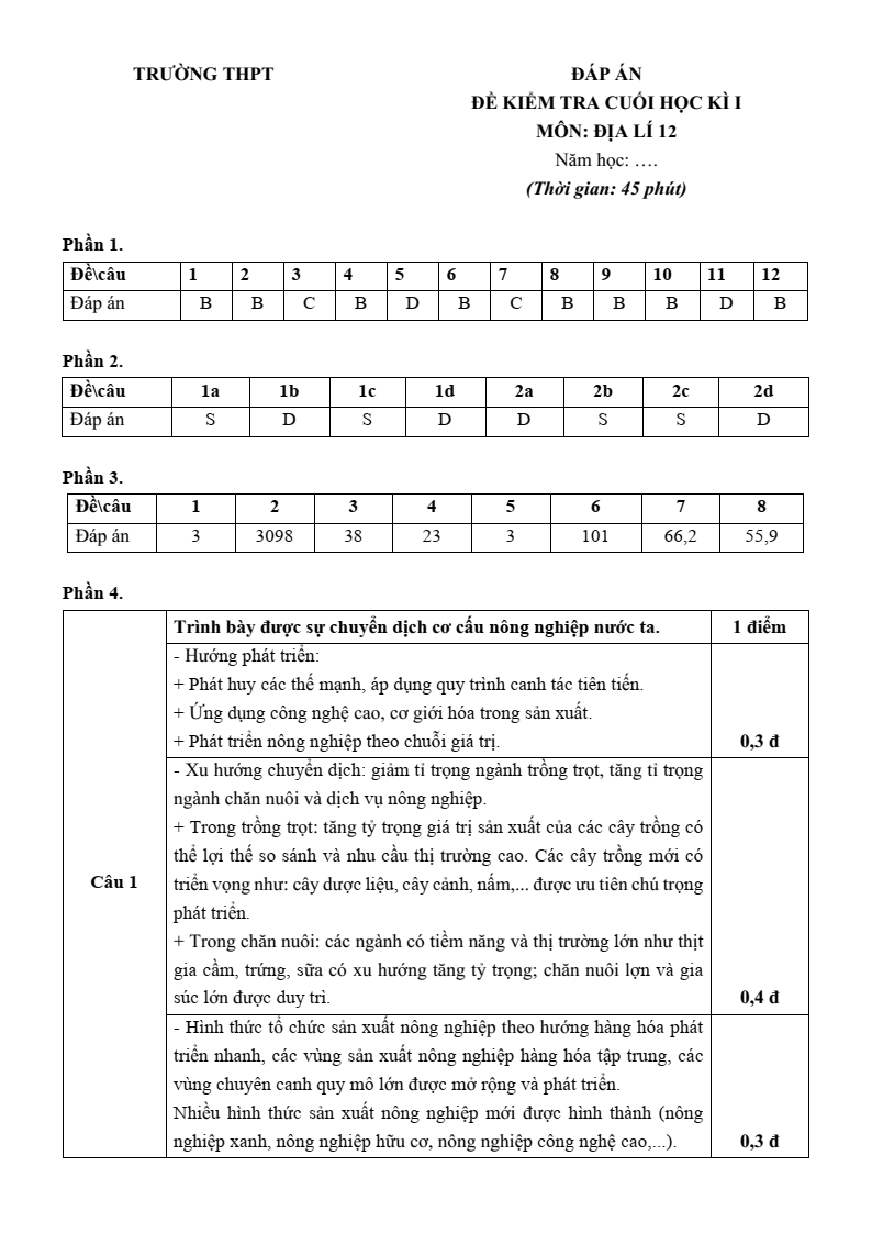 9 Đề thi Học kì 1 Địa Lí 12 Kết nối tri thức (có đáp án, cấu trúc mới)