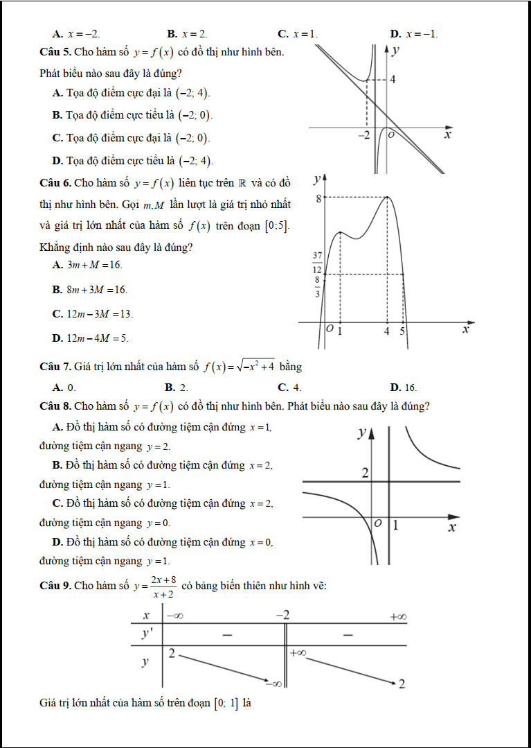 Đề thi Giữa kì 1 Toán 12 năm 2024-2025 trường THPT Hòa Vang (Đà Nẵng)