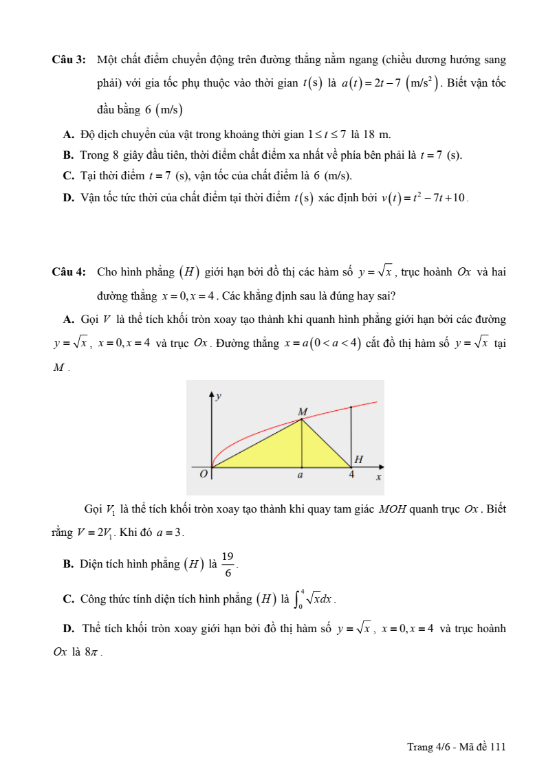 Đề thi Giữa kì 2 Toán 12 trường chuyên Nguyễn Đình Chiểu (Đồng Tháp) năm 2024-2025