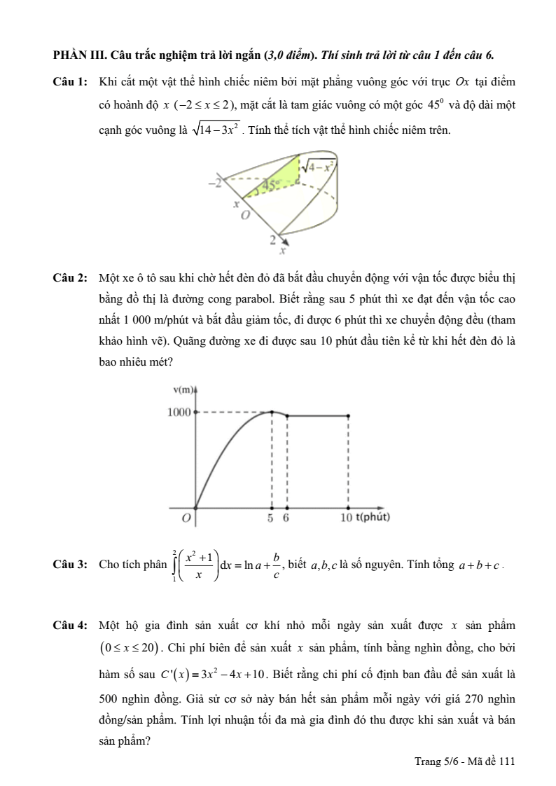 Đề thi Giữa kì 2 Toán 12 trường chuyên Nguyễn Đình Chiểu (Đồng Tháp) năm 2024-2025