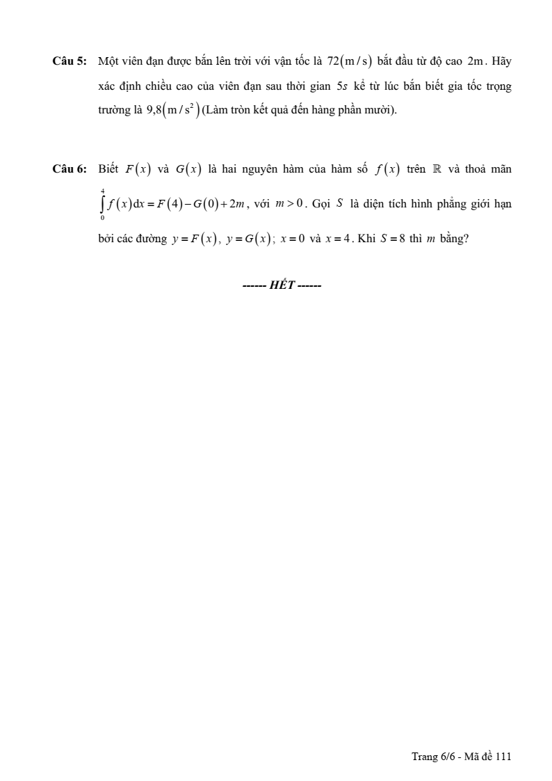 Đề thi Giữa kì 2 Toán 12 trường chuyên Nguyễn Đình Chiểu (Đồng Tháp) năm 2024-2025