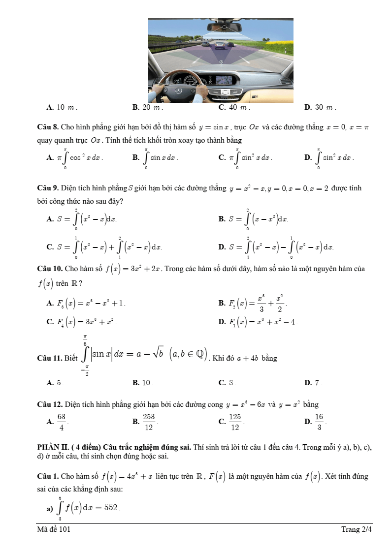 Đề thi Giữa kì 2 Toán 12 trường PT DTNT tỉnh Phú Yên năm 2024-2025