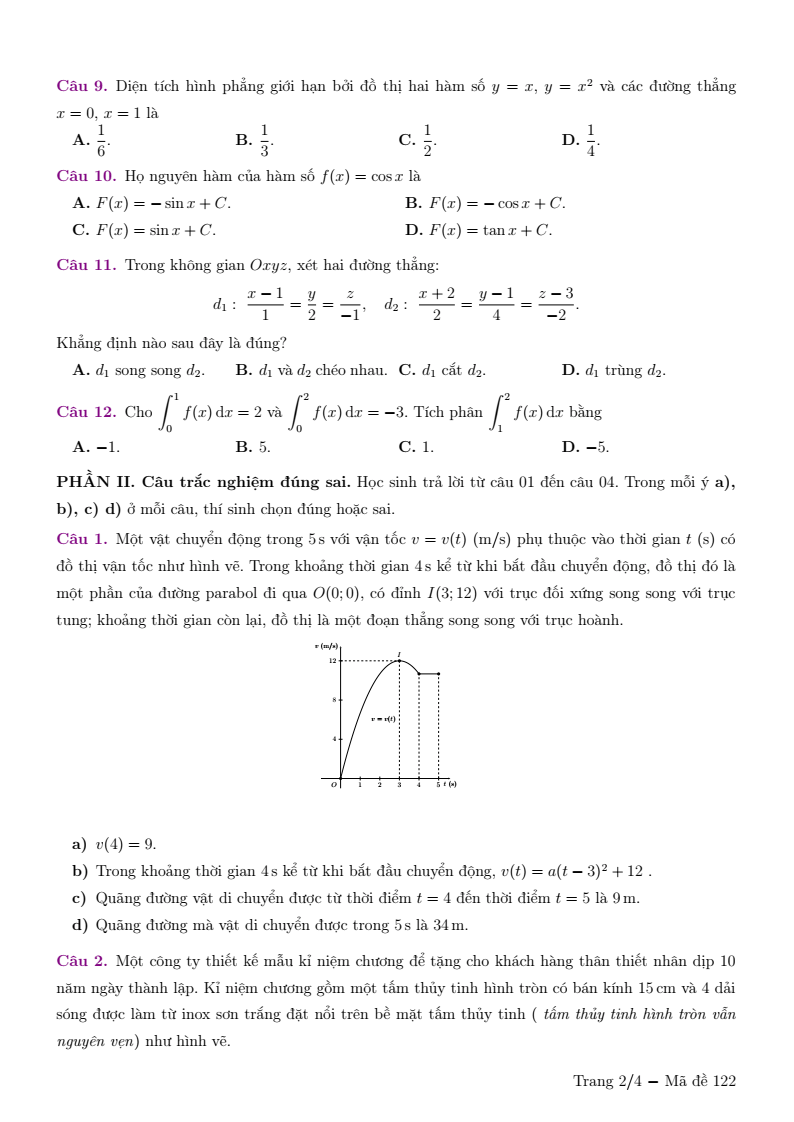 Đề thi Giữa kì 2 Toán 12 trường THPT Chuyên Lương Thế Vinh (Đồng Nai) năm 2025-2026