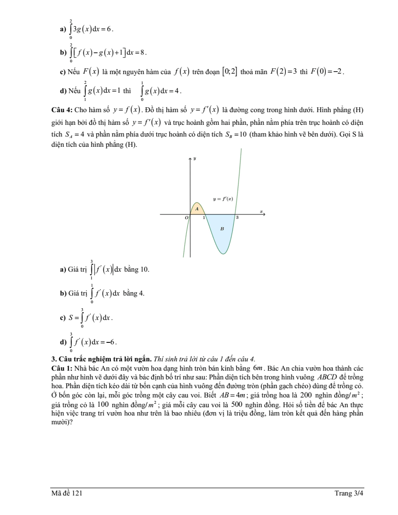 Đề thi Giữa kì 2 Toán 12 trường THPT Duy Tân (Quảng Ngãi) năm 2025-2026