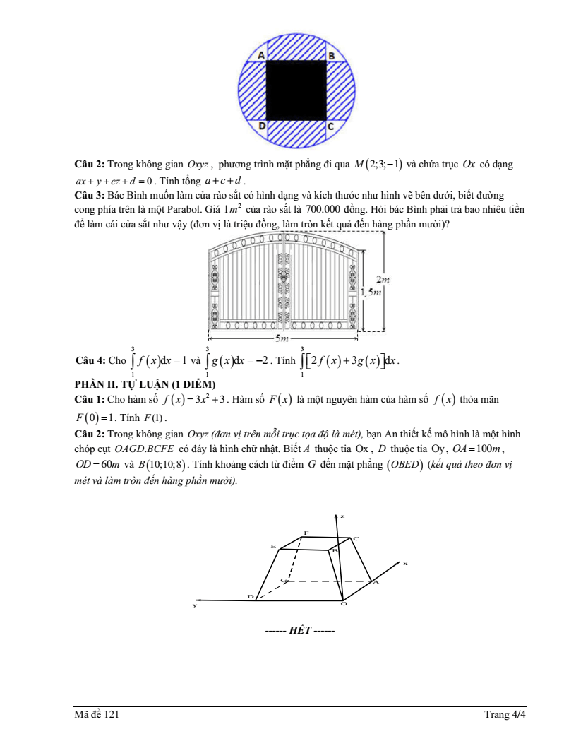 Đề thi Giữa kì 2 Toán 12 trường THPT Duy Tân (Quảng Ngãi) năm 2025-2026