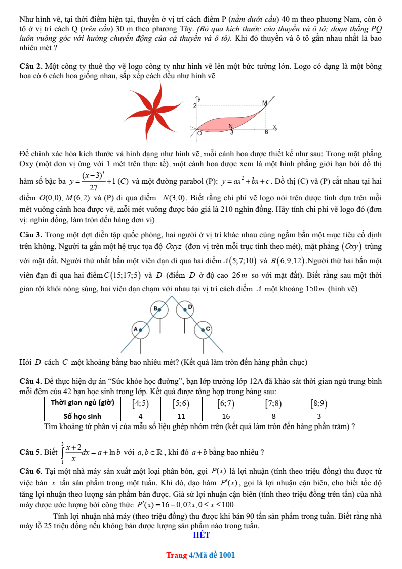 Đề thi Giữa kì 2 Toán 12 trường THPT Gia Bình Số 1 (Bắc Ninh) năm 2025-2026