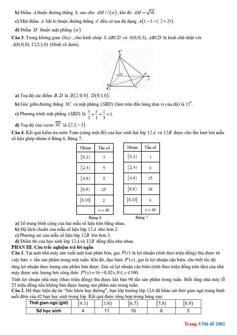 Đề thi Giữa kì 2 Toán 12 trường THPT Gia Bình Số 1 (Bắc Ninh) năm 2025-2026