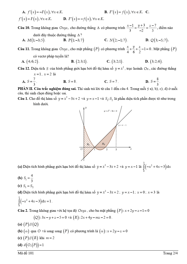 Đề thi Giữa kì 2 Toán 12 trường THPT Hàng Hải 1 (Hải Phòng) năm 2024-2025