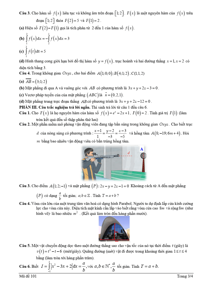Đề thi Giữa kì 2 Toán 12 trường THPT Hàng Hải 1 (Hải Phòng) năm 2024-2025