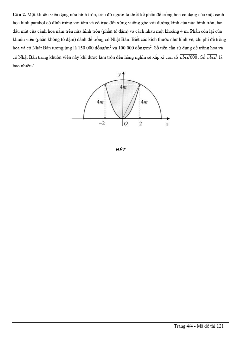 Đề thi Giữa kì 2 Toán 12 trường THPT Lương Thế Vinh (TP HCM) năm 2025-2026