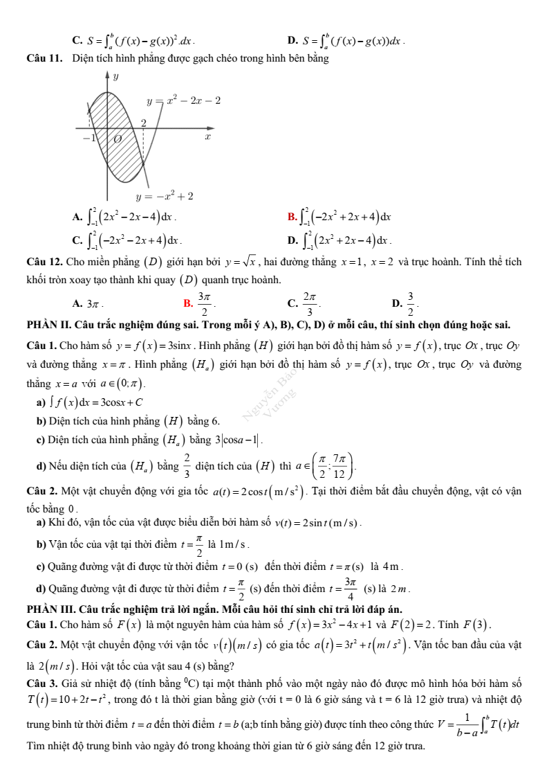 Đề thi Giữa kì 2 Toán 12 trường THPT Mường Than (Lai Châu) năm 2024-2025