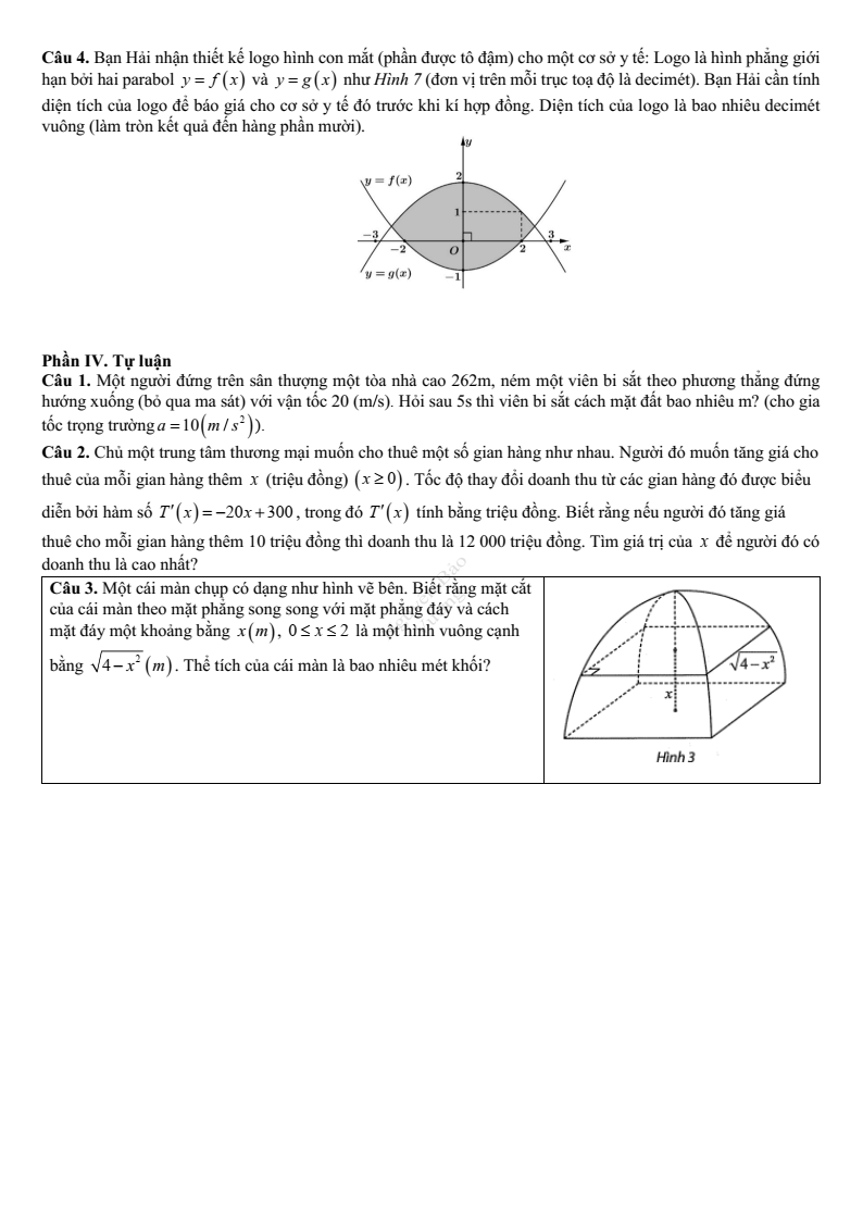 Đề thi Giữa kì 2 Toán 12 trường THPT Mường Than (Lai Châu) năm 2024-2025