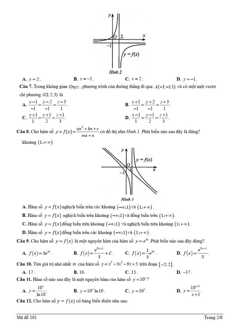 Đề thi Giữa kì 2 Toán 12 trường THPT Ngô Sĩ Liên (Bắc Giang) năm 2024-2025