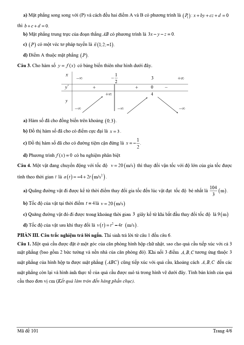 Đề thi Giữa kì 2 Toán 12 trường THPT Ngô Sĩ Liên (Bắc Giang) năm 2024-2025
