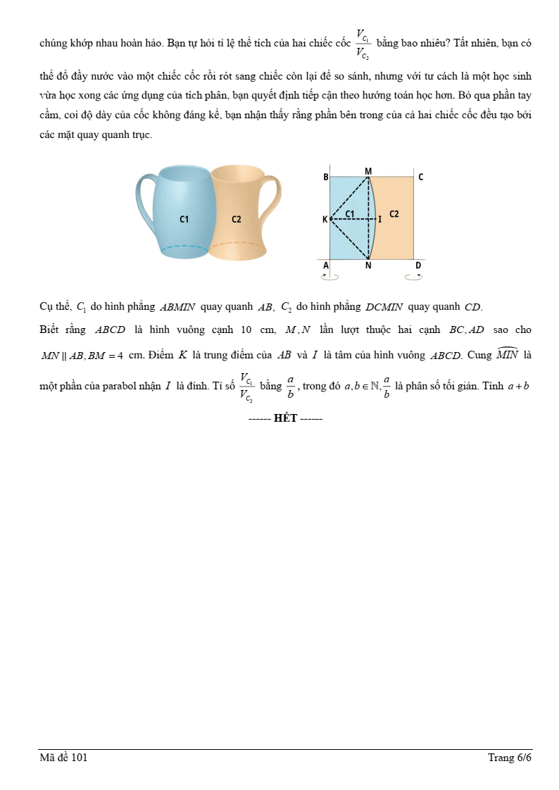Đề thi Giữa kì 2 Toán 12 trường THPT Ngô Sĩ Liên (Bắc Giang) năm 2024-2025