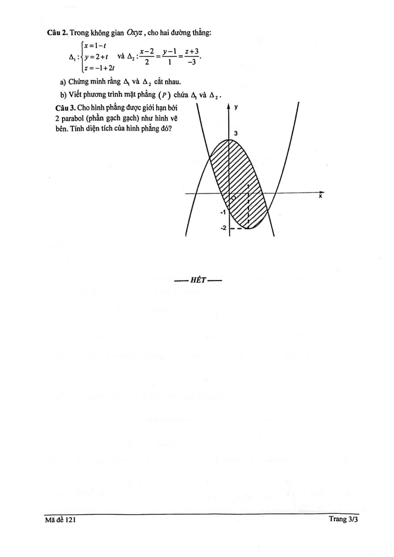Đề thi Giữa kì 2 Toán 12 trường THPT Nguyễn Quốc Trinh (Hà Nội) năm 2024-2025