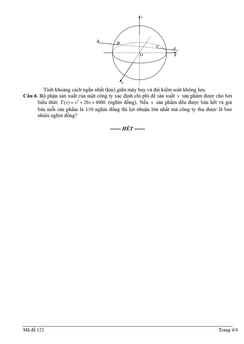 Đề thi Giữa kì 2 Toán 12 trường THPT Nguyễn Trung Thiên (Hà Tĩnh) năm 2024-2025