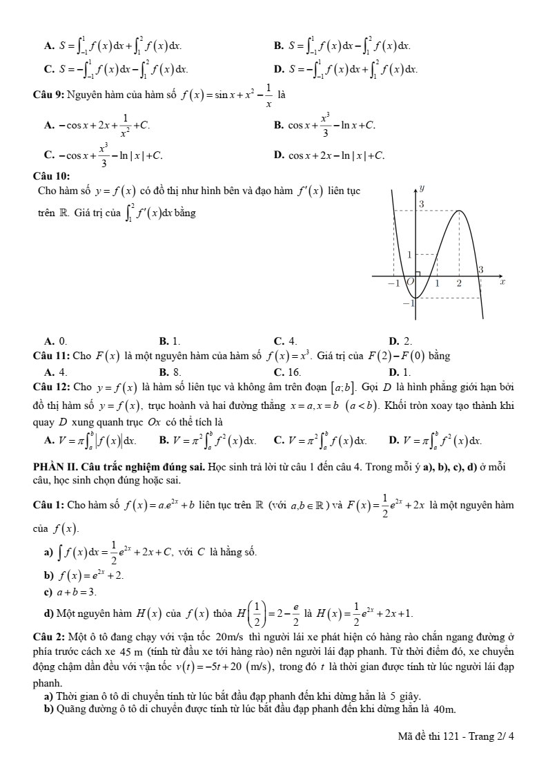Đề thi Giữa kì 2 Toán 12 trường THPT Phan Bội Châu (Bình Thuận) năm 2024-2025