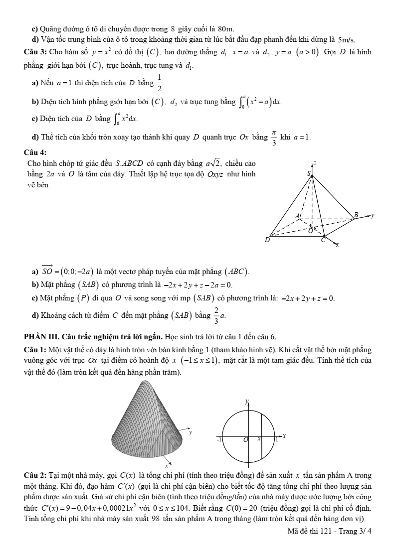 Đề thi Giữa kì 2 Toán 12 trường THPT Phan Bội Châu (Bình Thuận) năm 2024-2025