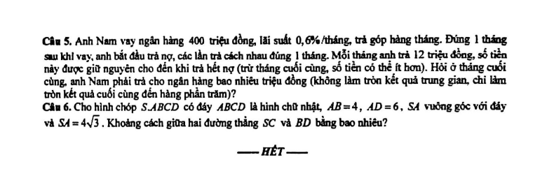 Đề thi Giữa kì 2 Toán 12 trường THPT Phan Huy Chú (Hà Nội) năm 2025-2026