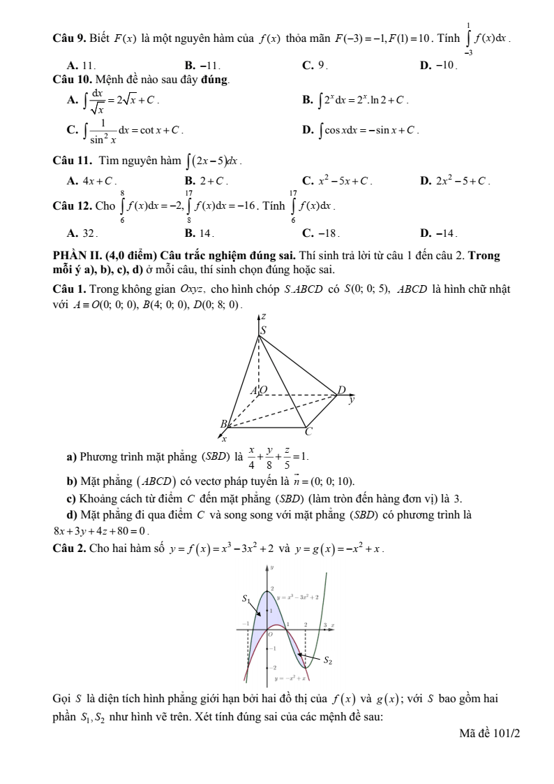 Đề thi Giữa kì 2 Toán 12 trường THPT Quế Sơn (Đà Nẵng) năm 2025-2026