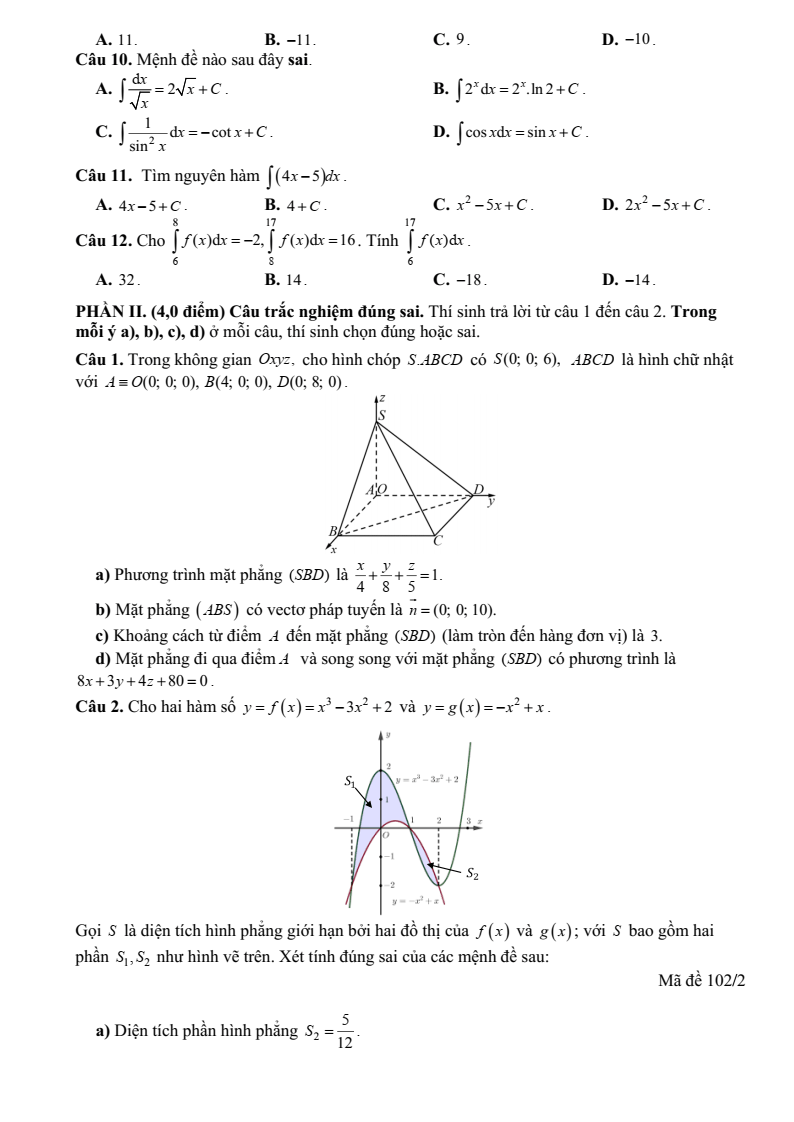 Đề thi Giữa kì 2 Toán 12 trường THPT Quế Sơn (Đà Nẵng) năm 2025-2026