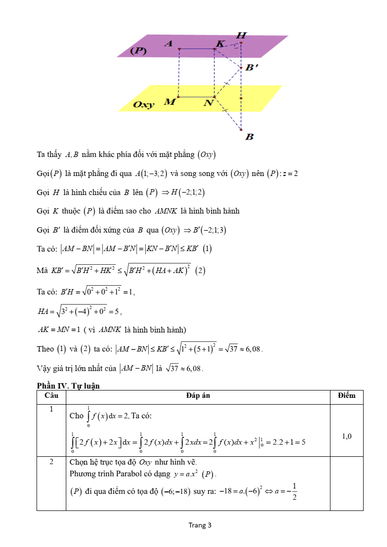 Đề thi Giữa kì 2 Toán 12 trường THPT Sầm Sơn (Thanh Hóa) năm 2024-2025