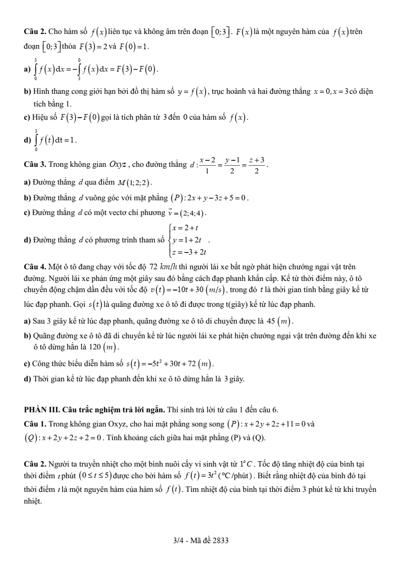 Đề thi Giữa kì 2 Toán 12 trường THPT Số 1 Lê Hồng Phong (Đắk Lắk) năm 2025-2026