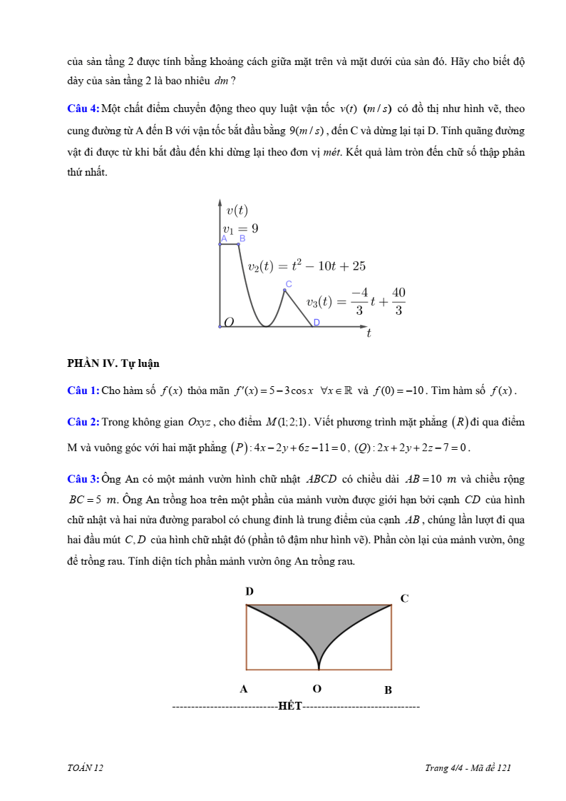 Đề thi Giữa kì 2 Toán 12 trường THPT Ten Lơ Man (Tp.HCM) năm 2024-2025