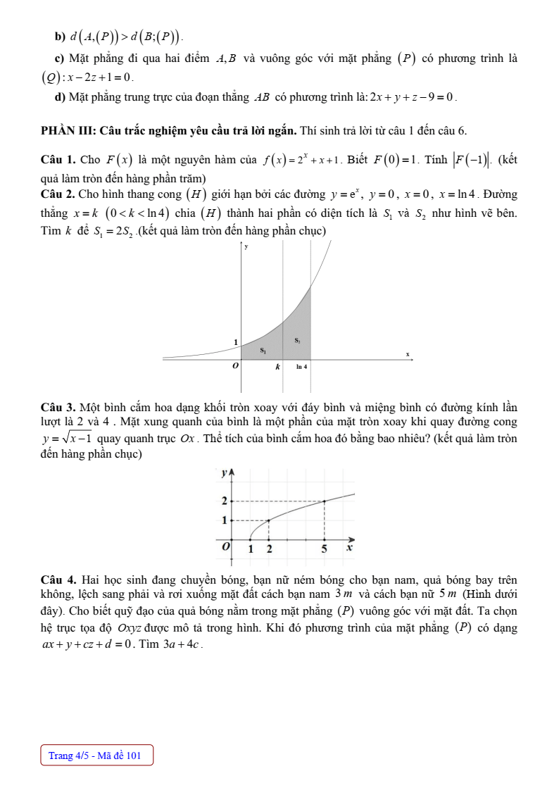 Đề thi Giữa kì 2 Toán 12 trường THPT Thanh Miện (Hải Dương) năm 2024-2025