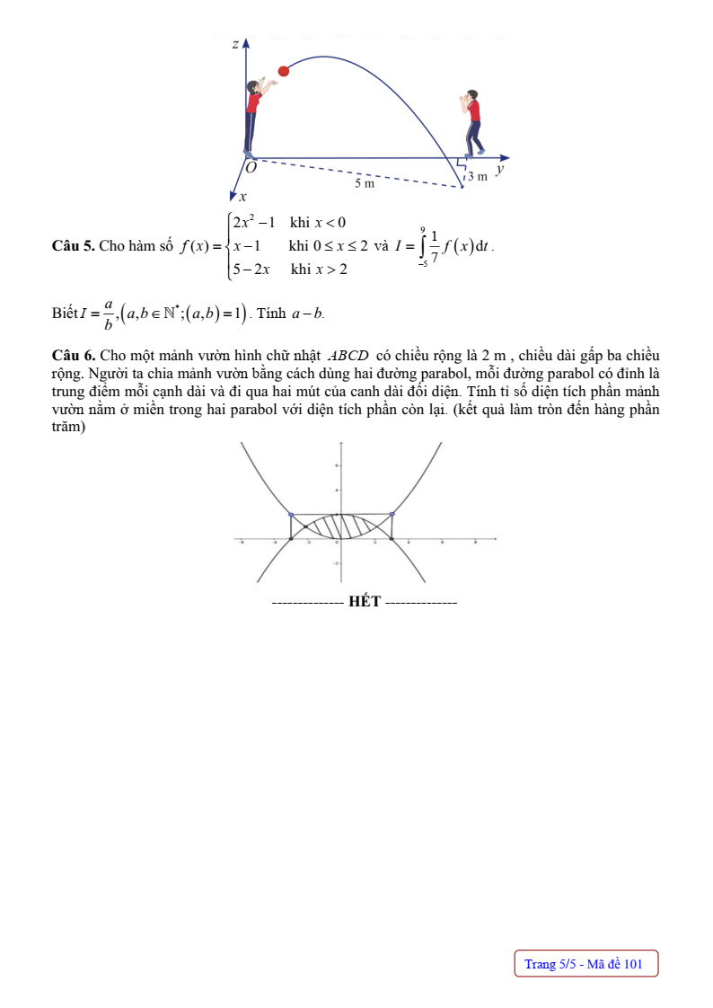 Đề thi Giữa kì 2 Toán 12 trường THPT Thanh Miện (Hải Dương) năm 2024-2025