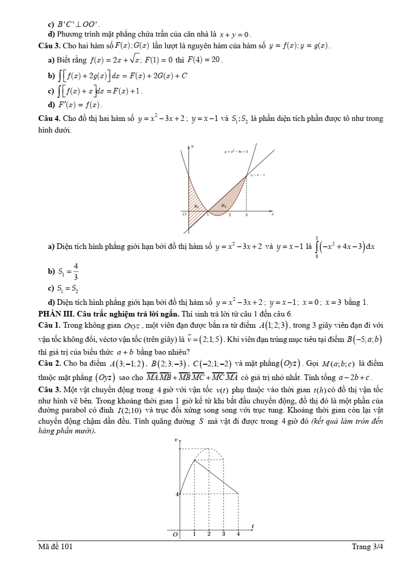 Đề thi Giữa kì 2 Toán 12 trường THPT Thuận Thành 1-2-3 (Bắc Ninh) năm 2024-2025