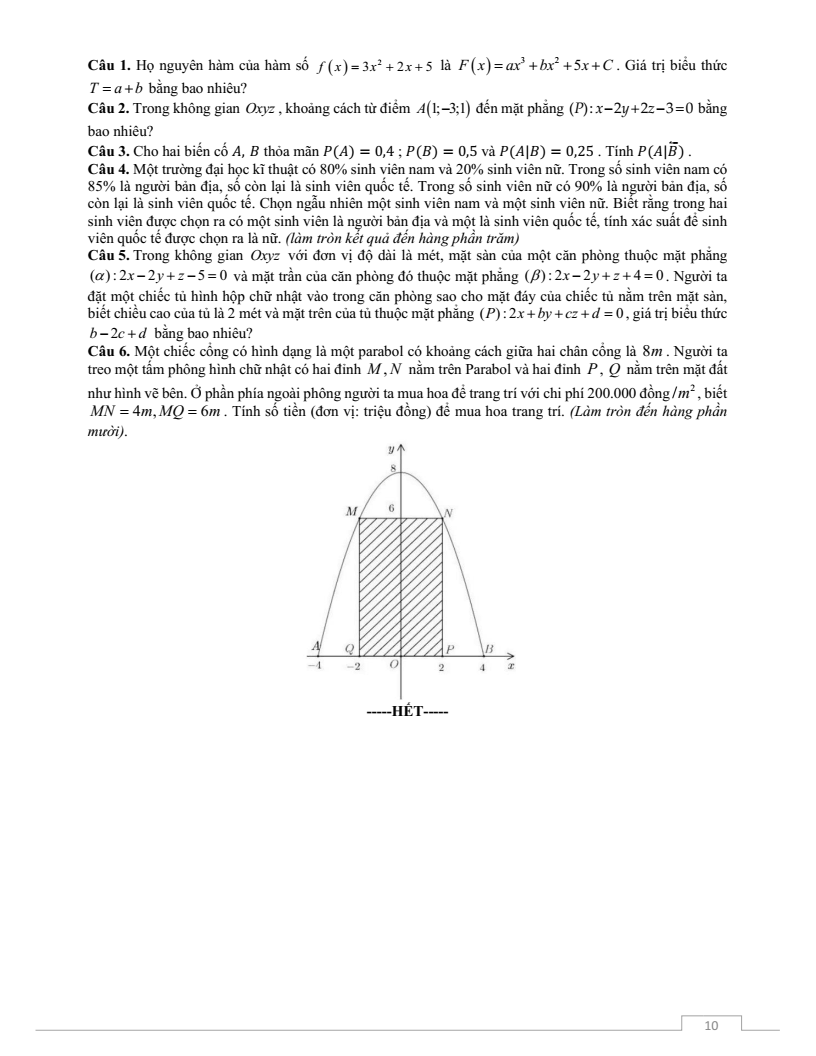 Đề thi Giữa kì 2 Toán 12 trường THPT Thuận Thành Số 2 (Bắc Ninh) năm 2025-2026