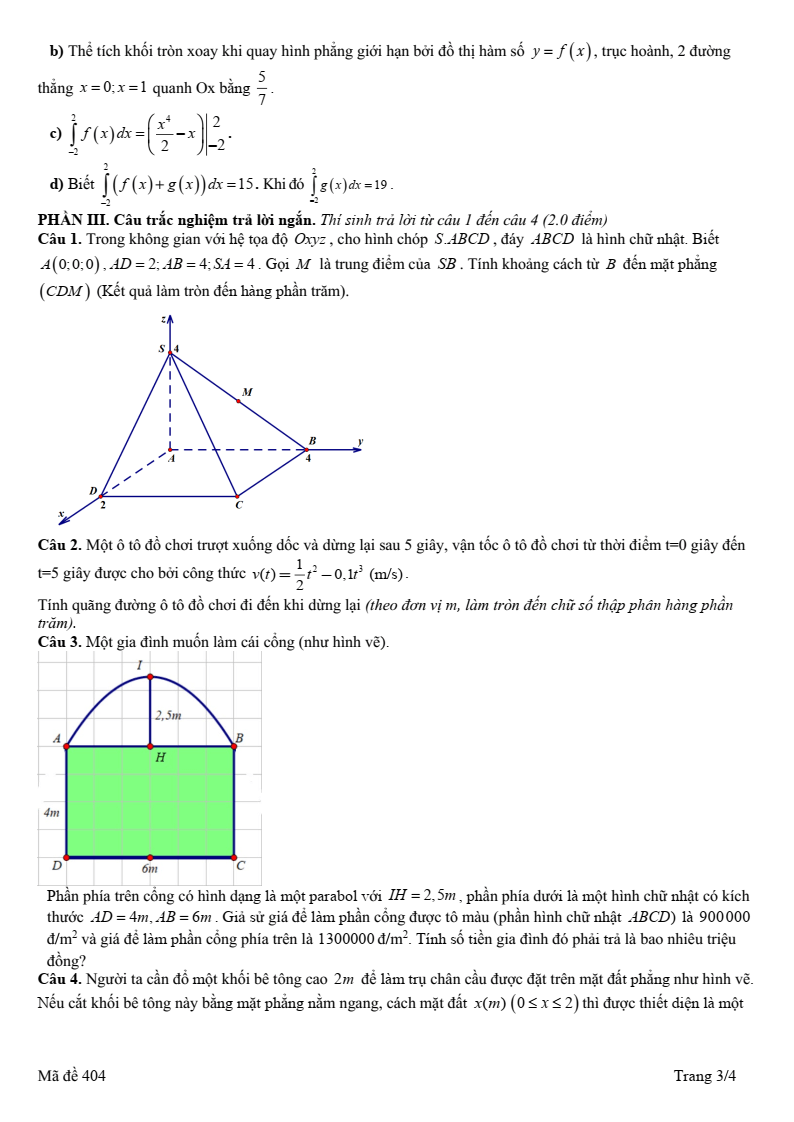Đề thi Giữa kì 2 Toán 12 trường THPT Trần Quang Khải (Bà Rịa - Vũng Tàu) năm 2024-2025