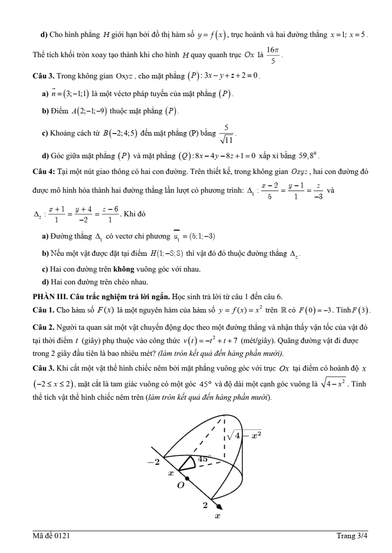 Đề thi Giữa kì 2 Toán 12 trường THPT Trần Quốc Tuấn (Đắk Lắk) năm 2025-2026