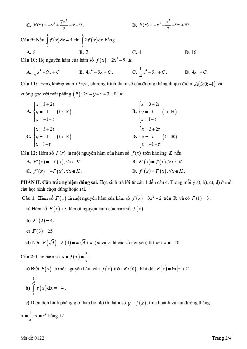 Đề thi Giữa kì 2 Toán 12 trường THPT Trần Quốc Tuấn (Đắk Lắk) năm 2025-2026