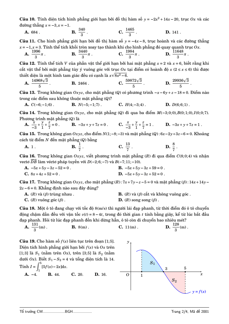Đề thi Giữa kì 2 Toán 12 trường THPT Trương Vĩnh Ký (Vĩnh Long) năm 2025-2026